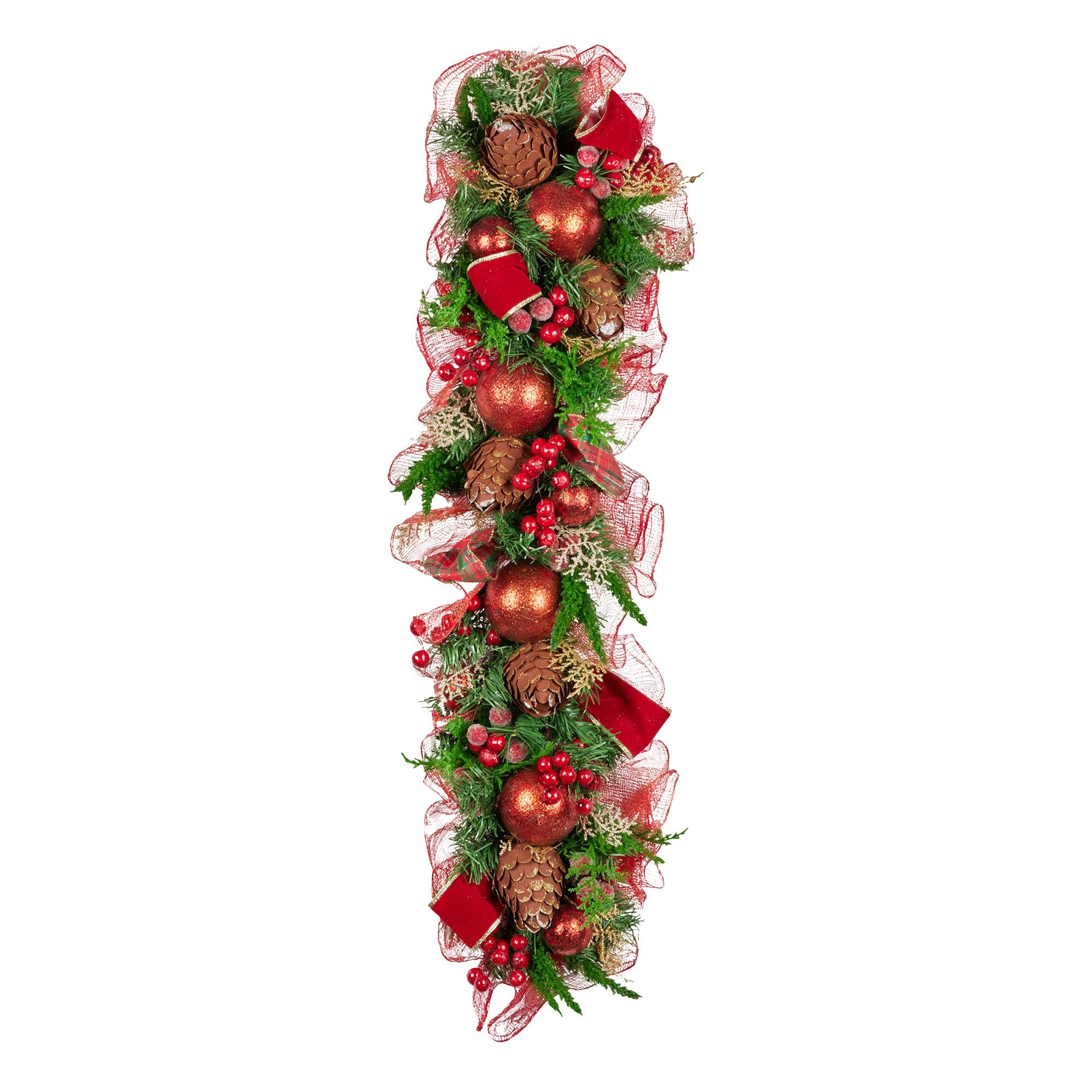 Christabelle 1m Christmas Garland with Red Berries & Pine Cones Baubles Berries Tree Decoration Ornament Red Green